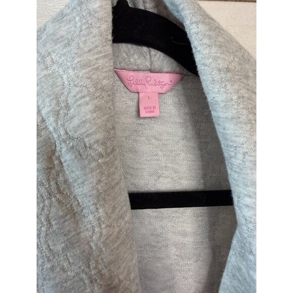 Lilly Pulitzer L Open Cardigan Sweater Silver Shimmer Holiday Party Festive - Picture 6 of 7